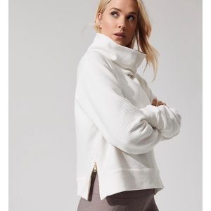 White Valery  double zipper ribbed sweater